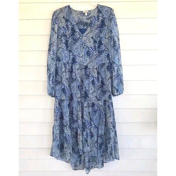 Joie NEW Blue Parisian Paisley Watercolor Tiered Flowy Midi / Long Dress Large - Picture 1 of 9